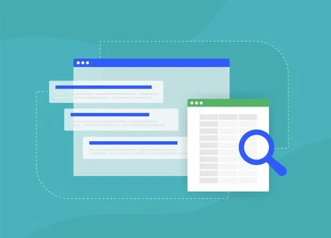 SEO Keyword Ranking Reports concept. Keyword research seo strategies - selection Stock Illustration