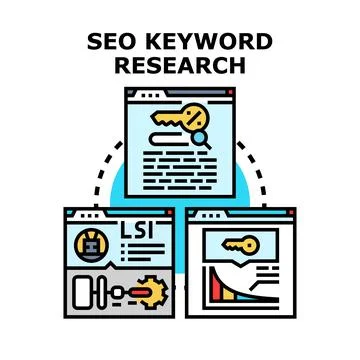 Seo keyword research optimizing website content online performance Stock Illustration