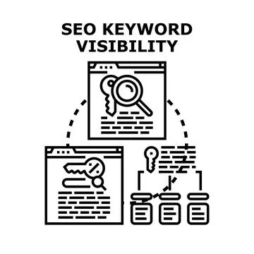 Seo keyword visibility research analyzing search engine ranking Stock Illustration