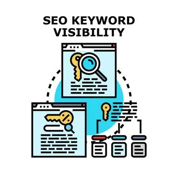 Seo keyword visibility research analyzing search engine ranking Stock Illustration