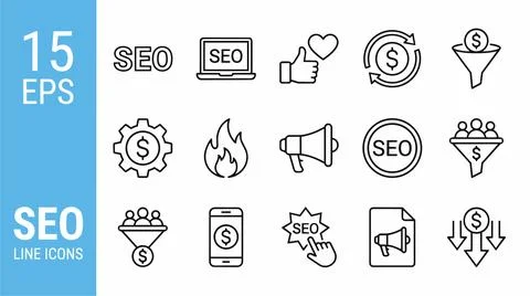 SEO line icons set for digital marketing and optimization strategy. Ilustração Stock