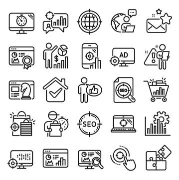 Seo line icons. Set of Increase sales, Business strategy and Website Stock Illustration