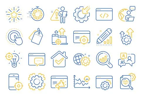 Seo line icons. Website stats, Target and Increase sales. Vector Stock Illustration