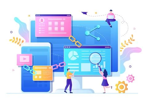 SEO Link Building as Search Engine Optimization, Marketing and Digital for Ho Ilustración de archivo