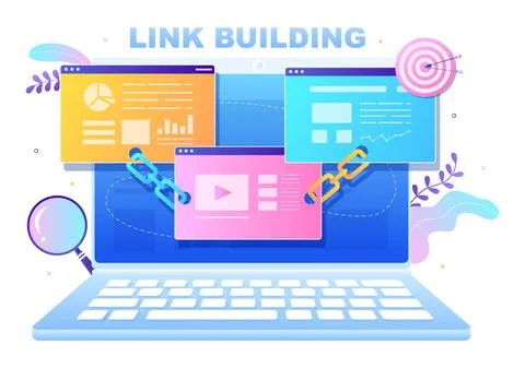 SEO Link Building as Search Engine Optimization, Marketing and Digital for Ho Ilustración de archivo