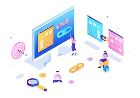 SEO Link Building as Search Engine Optimization, Marketing and Digital for Ho Ilustración de archivo