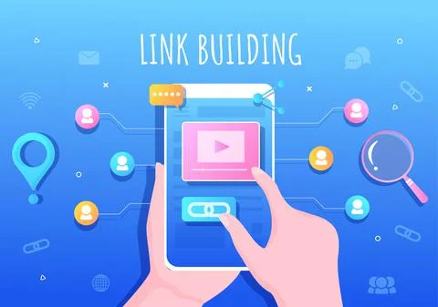 SEO Link Building as Search Engine Optimization, Marketing and Digital for Ho Ilustración de archivo