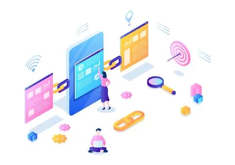 SEO Link Building as Search Engine Optimization, Marketing and Digital for Ho Ilustración de archivo