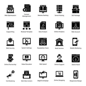 Seo Management Solid Icons Pack Stock Illustration