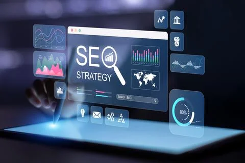 SEO marketing analytics interface showing search metrics performance and gr.. Stock Photos