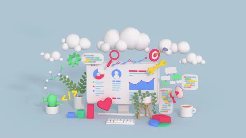 SEO marketing and web analytics concept 3D render animation Stock Footage 207673214