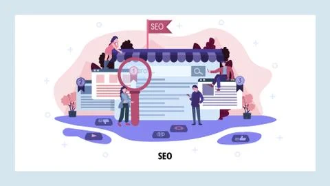 SEO marketing and web optimization. Business analytics, search technology, seo Illustrazione stock