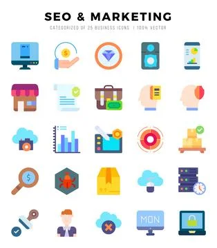 SEO &amp; MARKETING elements. Flat web icon set. Simple vector illustration. 스톡 일러스트