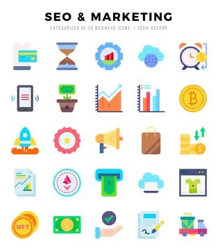 SEO &amp; MARKETING elements. Flat web icon set. Simple vector illustration. Stock Illustration