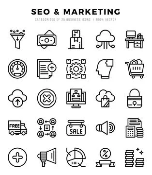 SEO &amp; Marketing elements. Lineal web icon set. Simple vector illustration. Stock Illustration