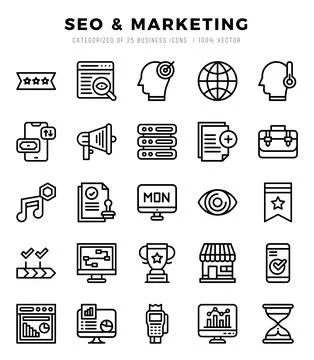 SEO &amp; Marketing elements. Lineal web icon set. Simple vector illustration. 스톡 일러스트