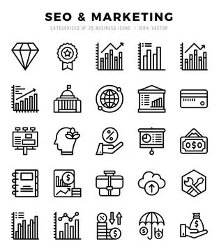SEO &amp; Marketing elements. Lineal web icon set. Simple vector illustration. Illustrazione stock