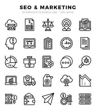 SEO &amp; Marketing elements. Lineal web icon set. Simple vector illustration. Stock Illustration