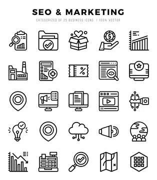 SEO &amp; Marketing elements. Lineal web icon set. Simple vector illustration. Stock Illustration