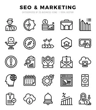 SEO &amp; Marketing elements. Lineal web icon set. Simple vector illustration. Stock Illustration