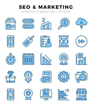 SEO &amp; Marketing elements. Two Color web icon set. Simple vector illustration. Stock Illustration