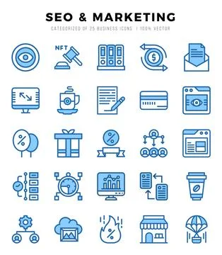 SEO &amp; Marketing elements. Two Color web icon set. Simple vector illustration. Stock Illustration