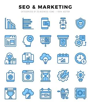 SEO &amp; Marketing elements. Two Color web icon set. Simple vector illustration. Stock Illustration