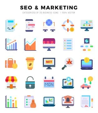 SEO &amp; MARKETING Flat icons. Vector Flat illustration. Stock Illustration