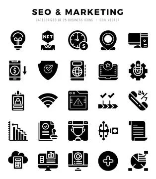 SEO &amp; Marketing Icon Bundle 25 Icons for Websites and Apps Stock Illustration