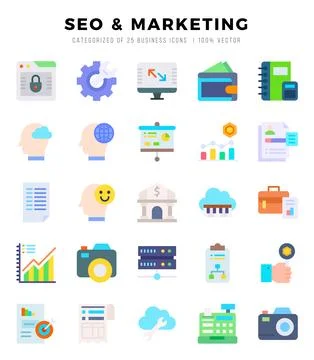 SEO &amp; MARKETING Icon Bundle 25 Icons for Websites and Apps Stock Illustration