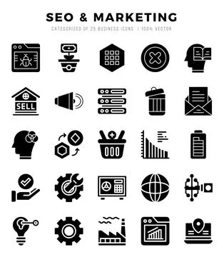 SEO &amp; Marketing Icon Bundle 25 Icons for Websites and Apps 스톡 일러스트