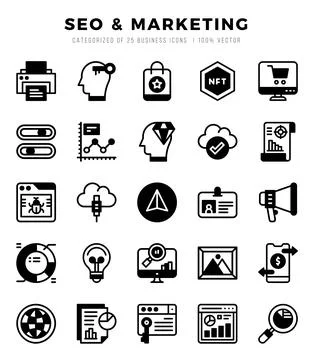 SEO &amp; Marketing Icon Bundle 25 Icons for Websites and Apps Ilustración de archivo