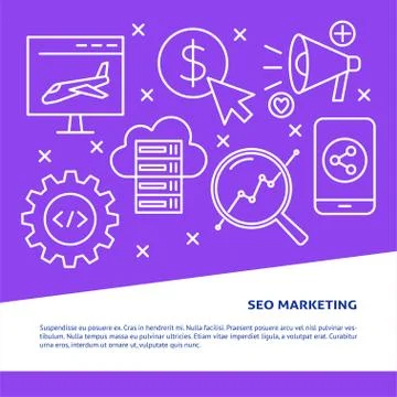 SEO marketing poster in line style with place for text Stock Illustration