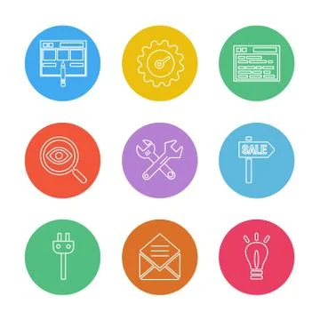Seo , money , internet , bugs , network , eps icons set vector Stock Illustration