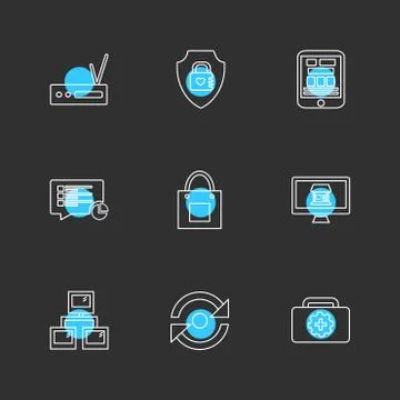 Seo , money , internet , bugs , network , eps icons set vector Stock Illustration
