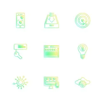 Seo , money , internet , bugs , network , eps icons set vector Stock Illustration