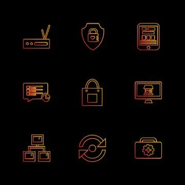 Seo , money , internet , bugs , network , eps icons set vector Stock Illustration