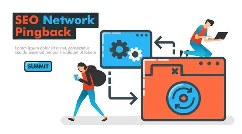 SEO network pingback line vector illustration. People try pinging on website  Stock Illustration