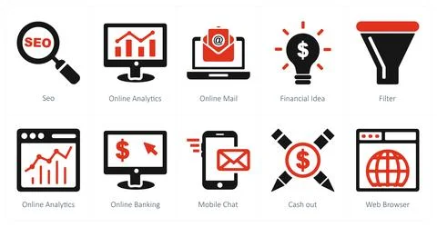 Seo, online analytics, online mail, Stock Illustration