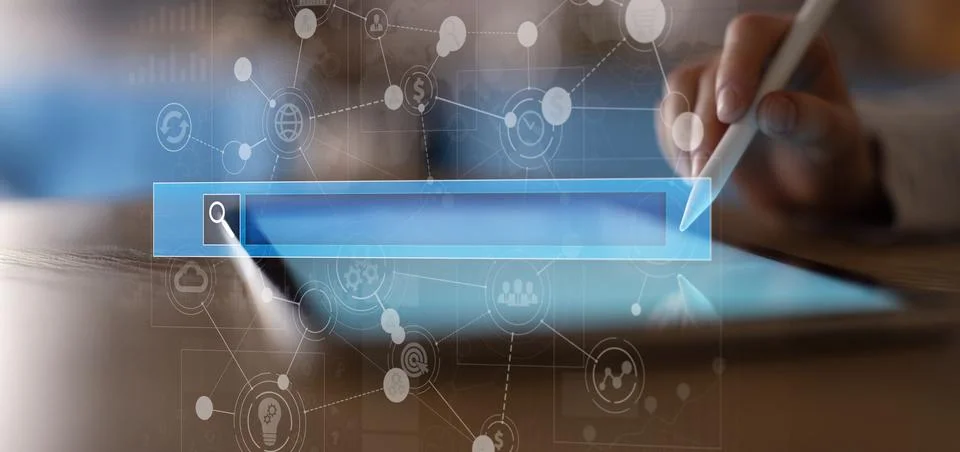 SEO Online Search Engine Interface and Digital Information Network Displayed  Stock Photos