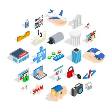SEO optimisation icons set, isometric style Stock Illustration