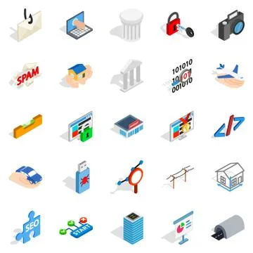 SEO optimisation icons set, isometric style Stock Illustration