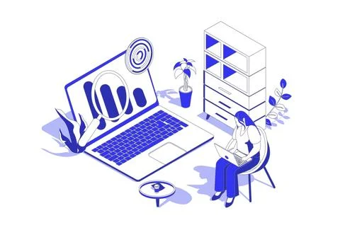 SEO optimization 3d isometric concept in isometry graphic design for web. Peo 스톡 일러스트