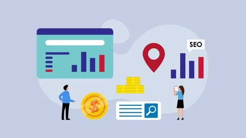 SEO Optimization and Data Analytics Strategy with Business Characters carto.. Stock Footage 327343550