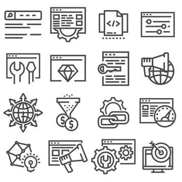 SEO optimization and marketing thin line vector icons set Stockillustratie
