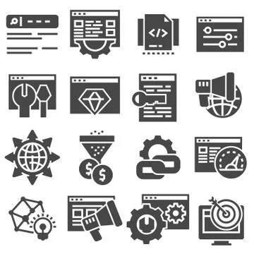 SEO optimization and marketing thin gray vector icons set Stockillustratie