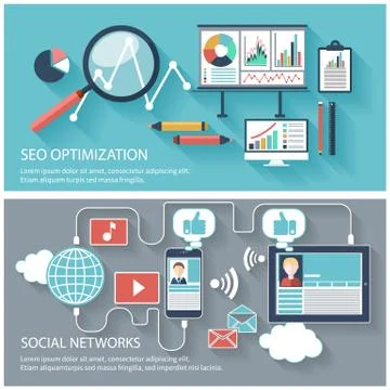 SEO optimization and social network Stockillustratie