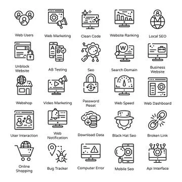Seo Optimization and Web Line Icons Pack 스톡 일러스트