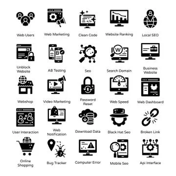Seo Optimization and Web Solid Icons Pack 스톡 일러스트