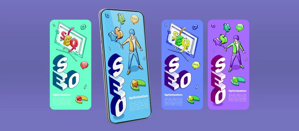 SEO optimization banners for mobile phone app Illustrazione stock